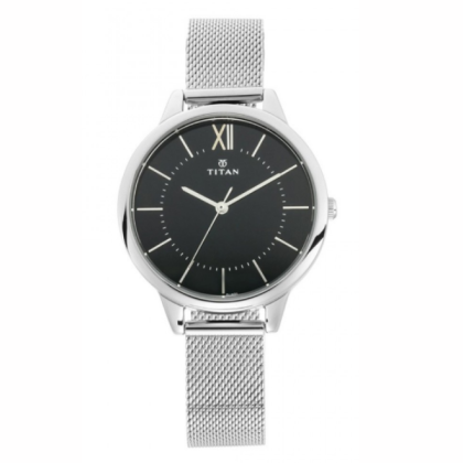 Titan Workwear 2617SM01 Analog Watch for Women Metal Black Dial With Silver Strap
